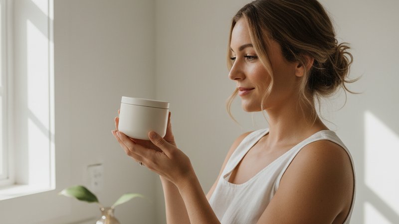 Woman checking self-tanner ingredients for clean beauty formulas